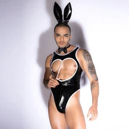 Mannen Konijnenpak in Lederen Look met Oortjes en Staart – Sexy One Size Lingerie — thumbnail 3