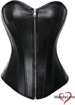 Zwart Korset van Faux Leer – Sexy Bustier met Rits & Vetersluiting – Verleidelijk Lingerie Top voor Dames - Maat 4XL/48 — thumbnail 3