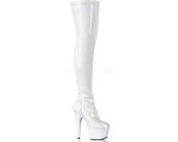 Pleaser - ADORE-3000 Plateau Overknee Laarzen - Paaldans schoenen - 39 Shoes - Wit