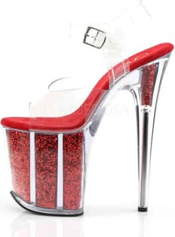 Pleaser - FLAMINGO-808G Sandaal met enkelband, Paaldans schoenen - Paaldans schoenen - 37 Shoes - Rood/Transparant — thumbnail 3