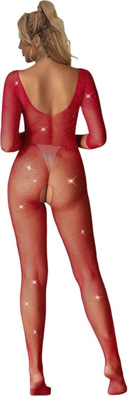 Subblime - 952419 Fishnet Bodystocking With Diamonds Long Sleeve Red Xs/M — thumbnail 2