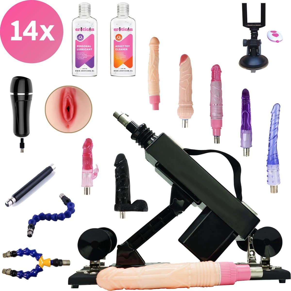 Rhoades Neukmachine met 14 Accessoires - Dildo's - Pocket Pussy - Glijmiddel - Toycleaner - Camera Telefoonhouder - Meest Uitgebreide Sex Machine in de Benelux - Unisex - Fuck machine - Fuckmachine - Seksmachine - Sexmachine - Discreet Verzonden — afbeelding 1