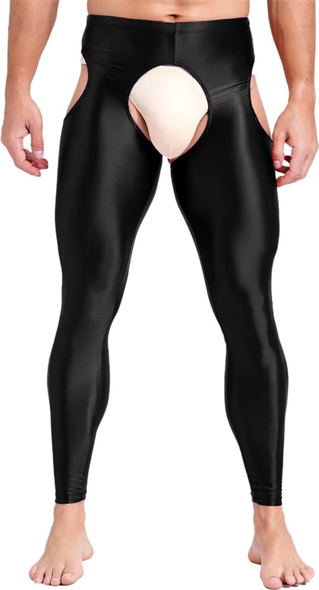 Heren Glanzende Legging met Open Kruis - Lingerie - Broek — afbeelding 1