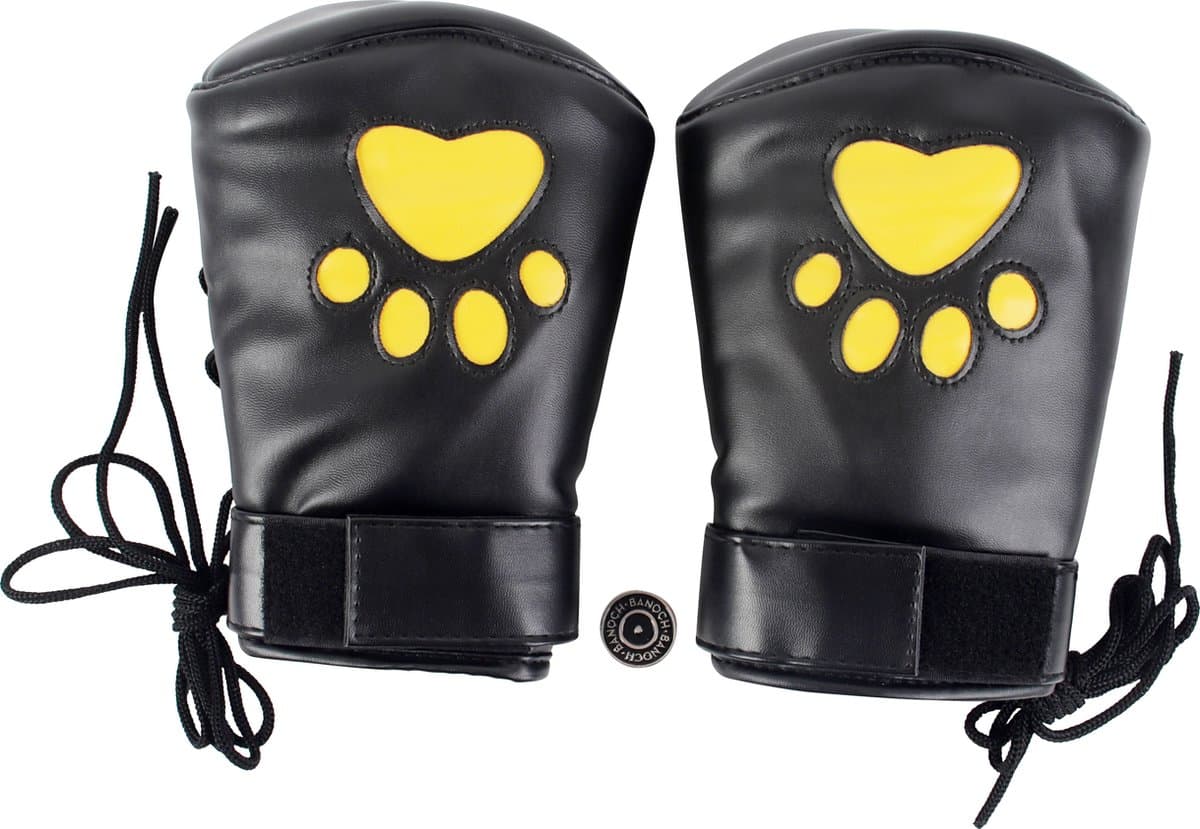 Banoch - Perrito Mittones - dog paws mittens bondage - PU Leer - geel voetje - puppy play — afbeelding 1