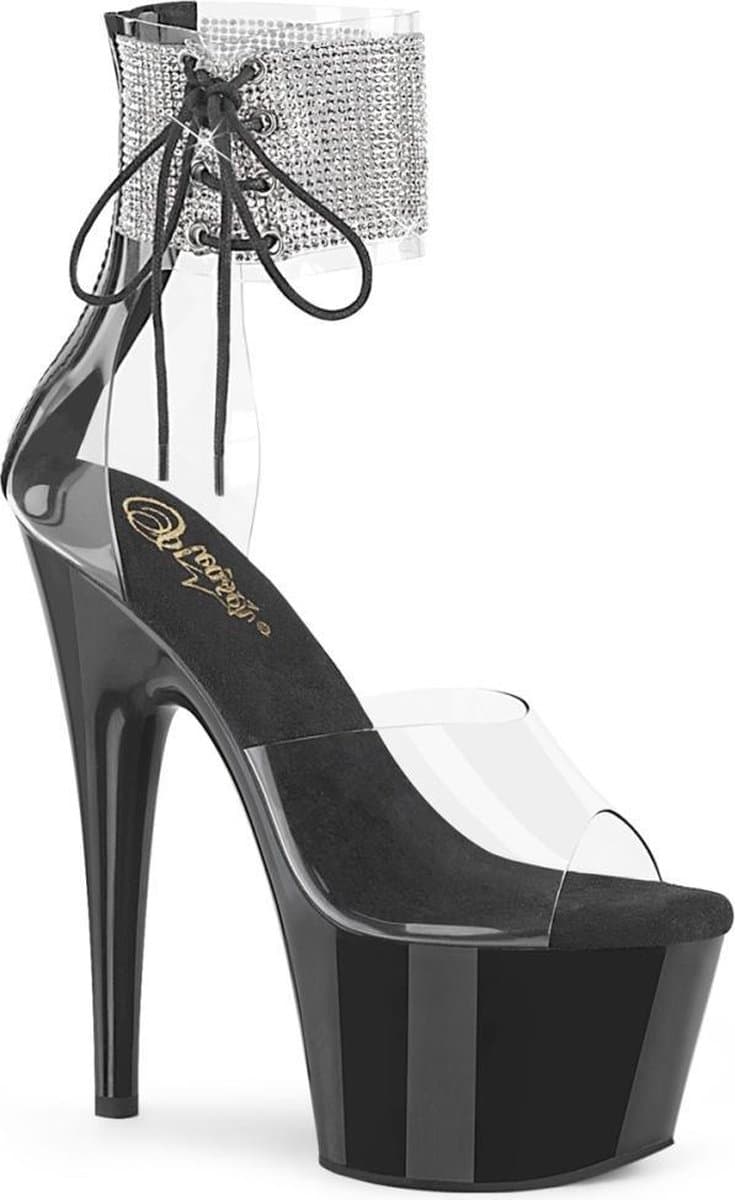 Pleaser - ADORE-724RS Sandaal met enkelband, Paaldans schoenen - Paaldans schoenen - 38 Shoes - Zwart/Zilverkleurig — afbeelding 1