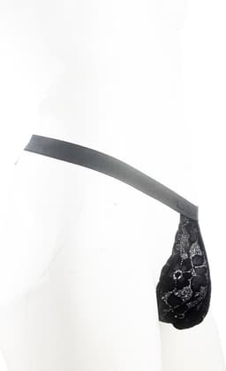 BamBella® Slip kant voor mannen - S/M - ring doorzichtig Erotische Sexy Lingerie Heren - Zwart mannen ondergoed slip — thumbnail 2