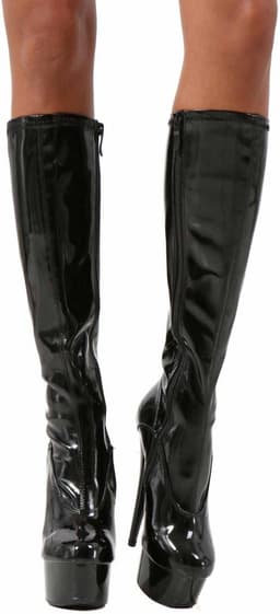 Soisbelle Grote Maten Zwarte lakleren plateaulaarzen SB3031 Hakhoogte 15 cm. Rits Maat 42 — thumbnail 2