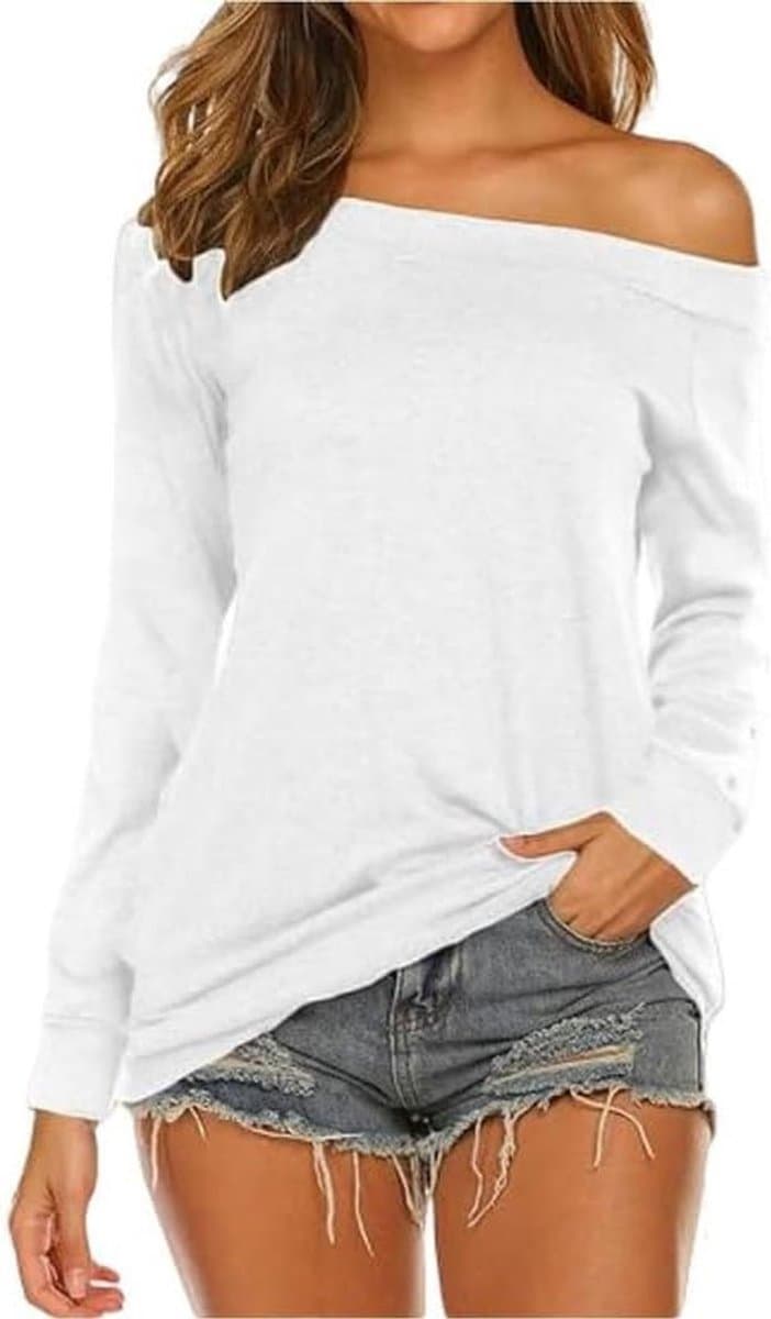 Off-the-Shoulder T-shirt met Lange Mouwen voor Vrouwen – Zacht en Elegante Tops in Verschillende Kleuren — afbeelding 1