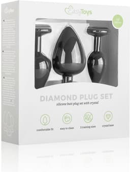 EasyToys - Siliconen Buttplug Set met Diamantjes - Siliconen - Buttplugs - Buttplug Set - Anal Plug - Sex Toys voor Vrouwen en Mannen - Seksspeeltjes - Butt Plug - Zwart — thumbnail 5