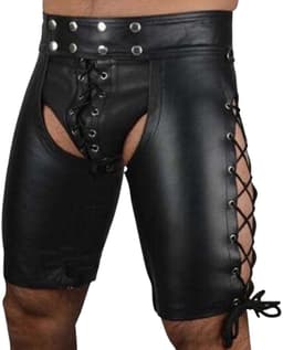 Erotische Korte Broek - Kunstleer - Zwart - BDSM - Open billen - Sexy - Veters — thumbnail 1
