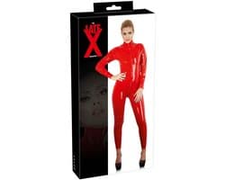 LateX – Erotische Bondage Catsuit met Rits Sluiting bij Borsten en Kruis Spanning Verzekerd Maat S – Rood