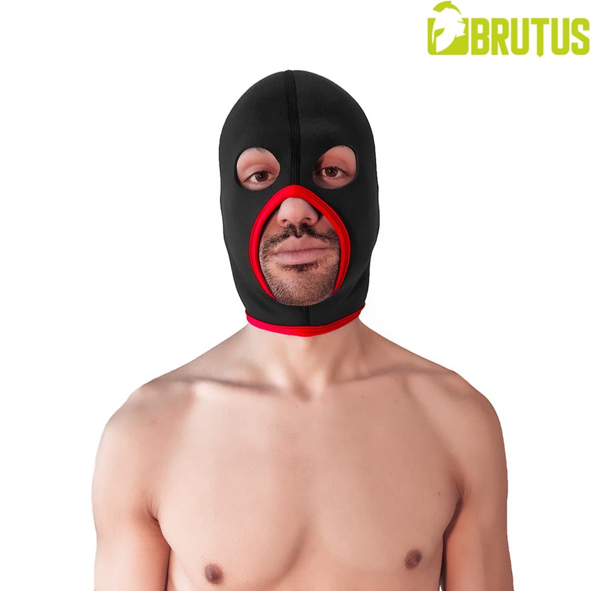 Brutus - Neoprene Face Fucker Hood - Met Oogopeningen - Zwart/Rood — afbeelding 1