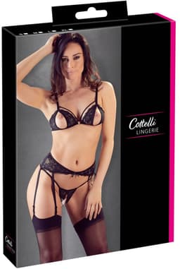 Cottelli Collection – Lingerie Jarretel Set met  Uitsparingen  – Maat L – Zwart — thumbnail 1