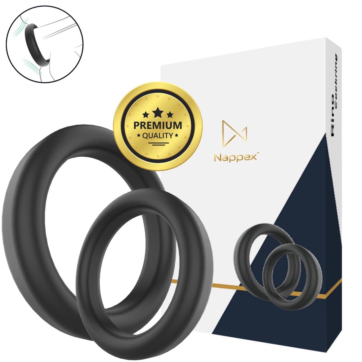 Cockring Siliconen 2 Maten - Nappex™ Rino Penisring Set voor een Stevige Erectie [Discreet Verzonden] - Penisringen voor Mannen - Rekbare Ballstretcher - Sex Toys voor Mannen en Koppels - Kamasutra - BDSM - Seksspeeltjes - Erotiek — afbeelding 1