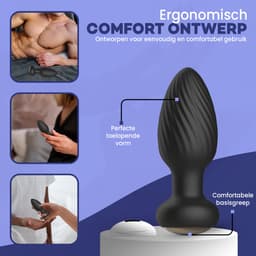 TipsToys® Buttplug Vibrator met Afstandsbediening - 360° Vibrerende Prostaat Stimulator - 7 Standen & Led Kleuren - 3.5⌀ Anale Prostate Massager - Sex Toys Voor Mannen, Vrouwen en Koppels - Waterdicht, Vibrerend & Oplaadbaar - Siliconen - Zwart — thumbnail 4