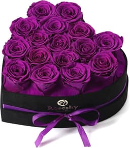 Bewerkte Rozen - Eeuwige Bloemen - Cadeau Geven - Hartvormige Doos - 16 Stuks - Paars — thumbnail 1