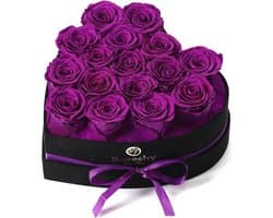 Bewerkte Rozen - Eeuwige Bloemen - Cadeau Geven - Hartvormige Doos - 16 Stuks - Paars