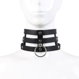 Kiotos Leather - Triple O-Ring Collar - Body Safe Kunstleer - Omtrek: 29/38 cm - 60 gr — thumbnail 4