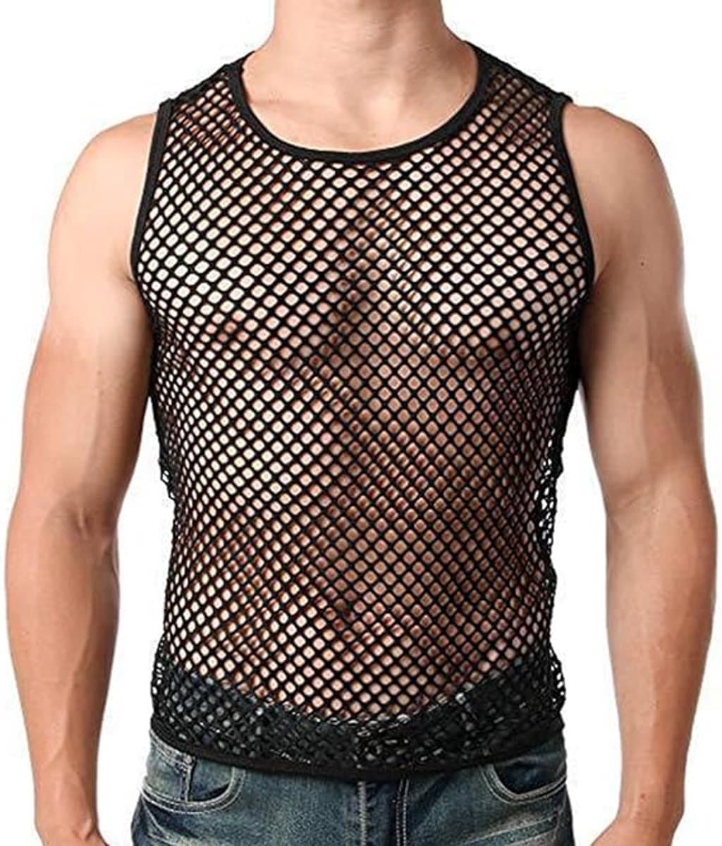 Heren Sexy Mesh Vest Transparant Visnet Mouwloos Vest Ronde Hals Transparant Ondershirt L Maat — afbeelding 1