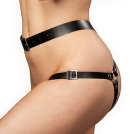 Rimba - Luxe Lederen Bondage Harnas met Boeien - Zwart — thumbnail 2