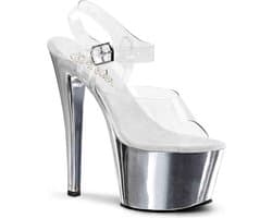 Pleaser - SKY-308 Sandaal met enkelband, Paaldans schoenen - Paaldans schoenen - 36 Shoes - Zilverkleurig