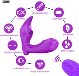G2B® Clitoris Zuiger - Luchtdruk Vibrator met Afstandsbediening - Clitoris & G-spot Stimulator - Vibrators voor Vrouwen Realistisch & Koppels - 20 Standen - Verwarmd - Waterproof - Sex Toys Couples - Paars — thumbnail 2