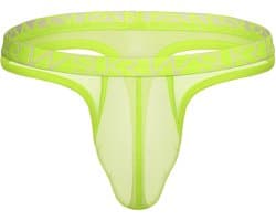 SUKREW Sheer Low-rise Thong Acid Yellow - MAAT XXL - Erotisch Heren Ondergoed - String voor Man - Sexy mannen String