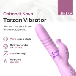Sinsaa Rabbit Vibrator voor Vrouwen - Tarzan Vibrator met 10 Vibratiestanden - G-Spot & Clitoris Stimulator - 3in1 Vibrators - Dildo met 6 Pulsatiestanden - Seksspeeltjes voor Koppels - Sex Toys voor Vrouwen - Inclusief glijmiddel — thumbnail 2