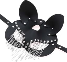 Erotische BDSM Masker Kat - Inclusief sexy kettingen - One size - Verstelbaar - PU Leder - Oogmasker - Gezicht bondage — thumbnail 4
