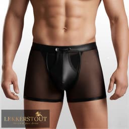 LekkerStout 2-Pack Heren Boxershorts met Open Kruis - Laklook en Mesh - Zwart/Rood - Maat M | LS266 — thumbnail 7