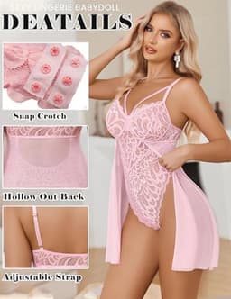 Sexy Kant Babydoll Lingerie Voor Dames Met Verstelbare Bandjes — thumbnail 5