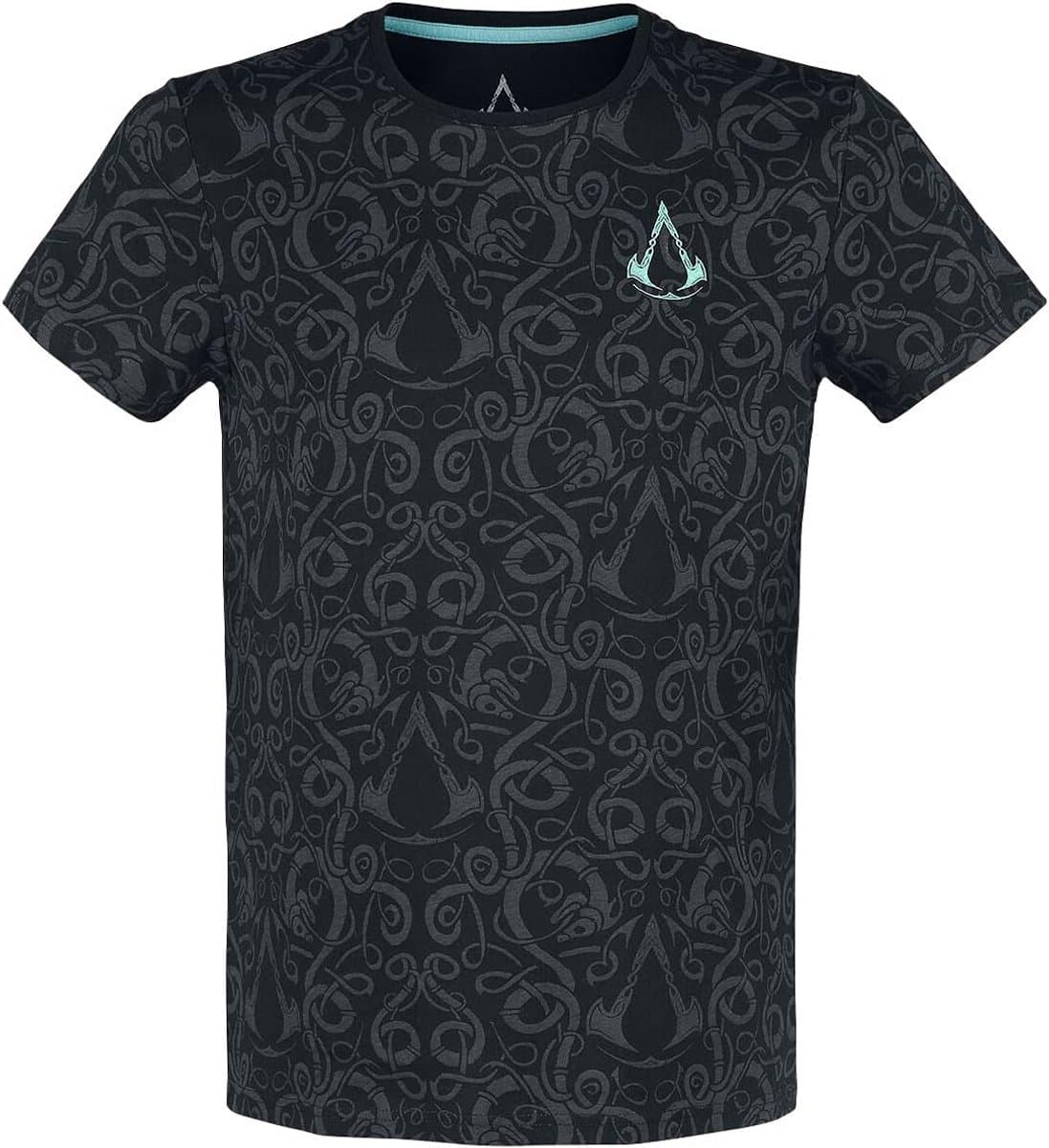 Zwart Katoenen T-Shirt met Viking Gaming Print - Maat M — afbeelding 1