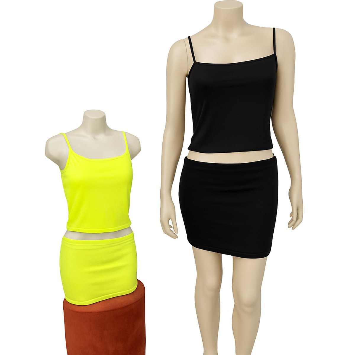 Dames 2-Delige Set – Crop Top en Mini Rok – Sexy Strakke Outfit - Neon Green — afbeelding 1