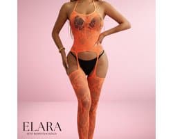 Elara - Calindra - Bodystocking Erotische Lingerie met Open Kruis - Catsuit - S t/m XL - Sexy Dames Lingerie - Mint