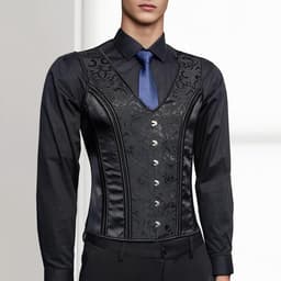 Formeel Heren Vest met Vintage Corset en Vetersluiting Zwart — thumbnail 4