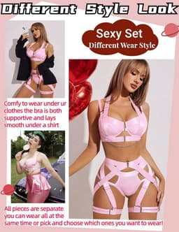 Sexy dames lingerie set met push-up beha, slip, jarretels en beenbandjes - 5-delig pakket — thumbnail 3