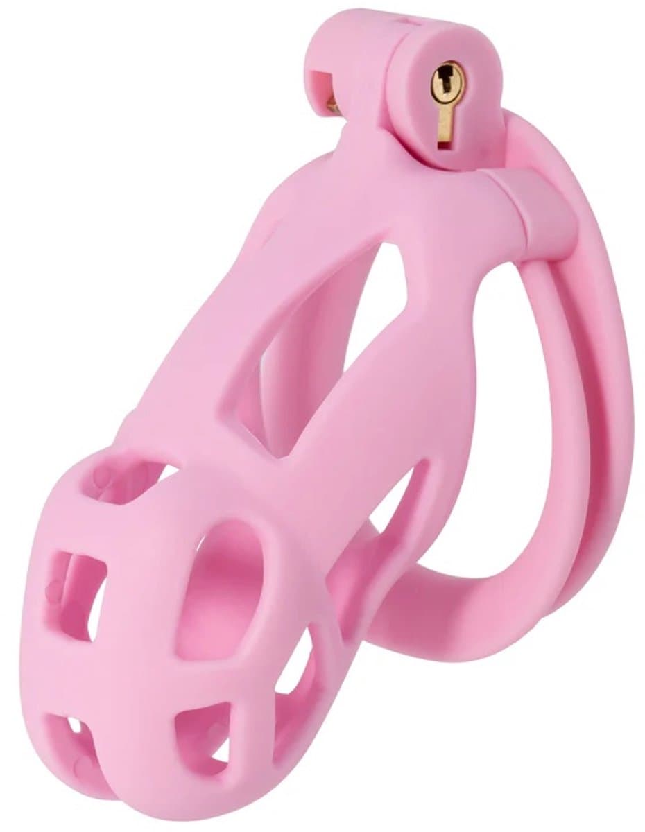 Hidden Desire - Kuisheidskooi - Penis Cage - P-Cage - Kunststof Kuisheidskooi - Chastity - Penis Kooi Roze - Kuisheidkooi met 4 Ringmaten - Penis Prison Cock Cage - Verkrijgbaar in 4 Lengtes - Male Chastity Cages - Maat M - 10 cm - Roze — afbeelding 1