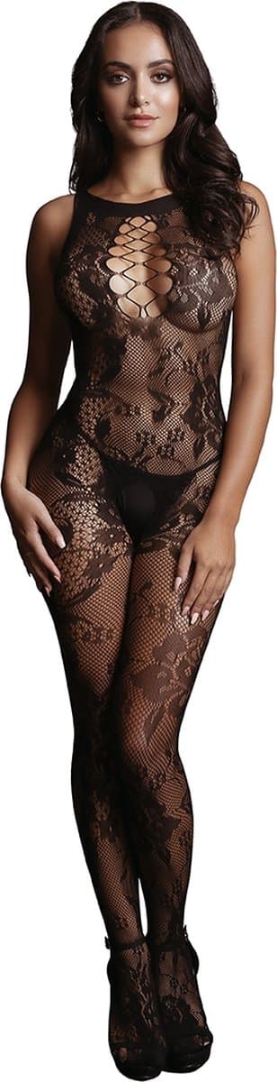 Criss Cross Neck Bodystocking - Black - O/S — afbeelding 1