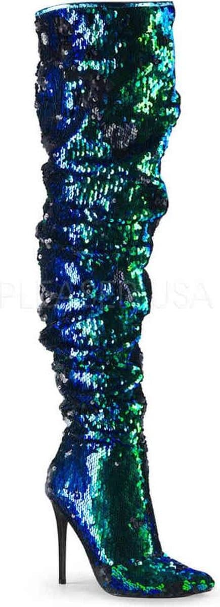 COURTLY-3011 - (EU 44 = US 13) - 5 Ruched Sequined Thigh High Boot, 1/3 Side Zip — afbeelding 1