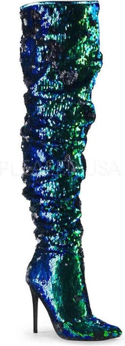 COURTLY-3011 - (EU 44 = US 13) - 5 Ruched Sequined Thigh High Boot, 1/3 Side Zip — thumbnail 1