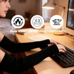 Armwarmers voor dames, 2 paar, thermische armwarmers, zachte lange vingerloze handschoenen, armwarmers, gebreide wol, armwarmers armen, armwarmers voor dames, winter, zwart, lichtgrijs — thumbnail 3