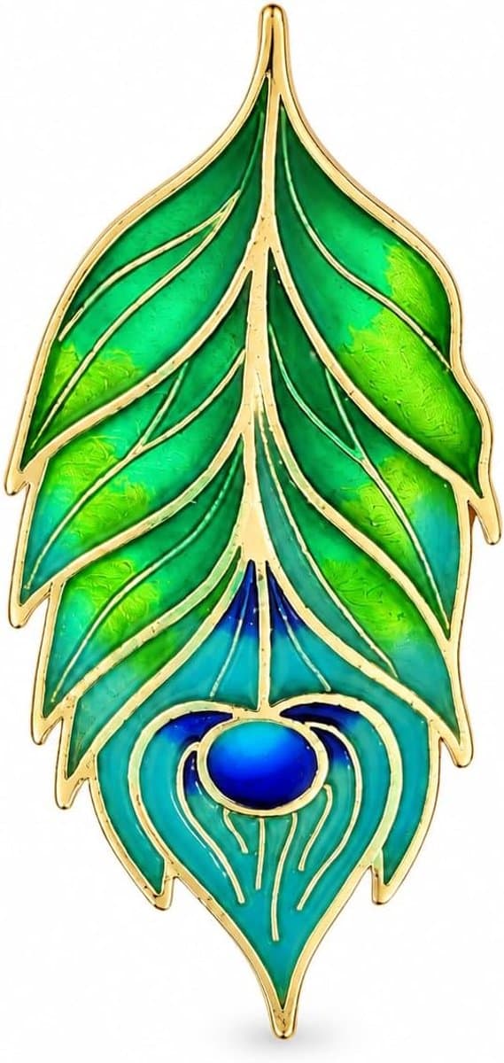 Zinklegering Emaille Pauw Veer Broche Turquoise Blad Spelden Sieraden Tassen Pakken Jassen — afbeelding 1