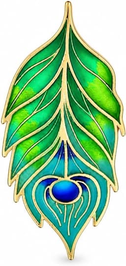 Zinklegering Emaille Pauw Veer Broche Turquoise Blad Spelden Sieraden Tassen Pakken Jassen — thumbnail 1