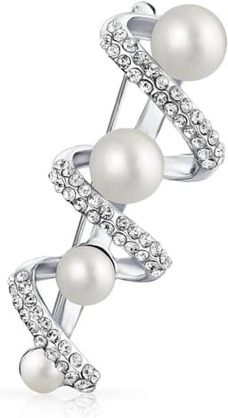 Elegante Bruids Vakantie Marquise CZ Ronde Kristal Wit Gesimuleerde Parel Krans Cirkel Sjaal Broche Pin Voor Vrouwen Bruiloft Goud Verzilverd — thumbnail 1