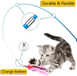 Kattenspeelgoed met veren, teaser met 2 telescopische stangen, 10 reserveveren voor kattenhengel met hanger, veren met belletje, kattenspeelgoedset voor kittens en volwassen katten — thumbnail 3
