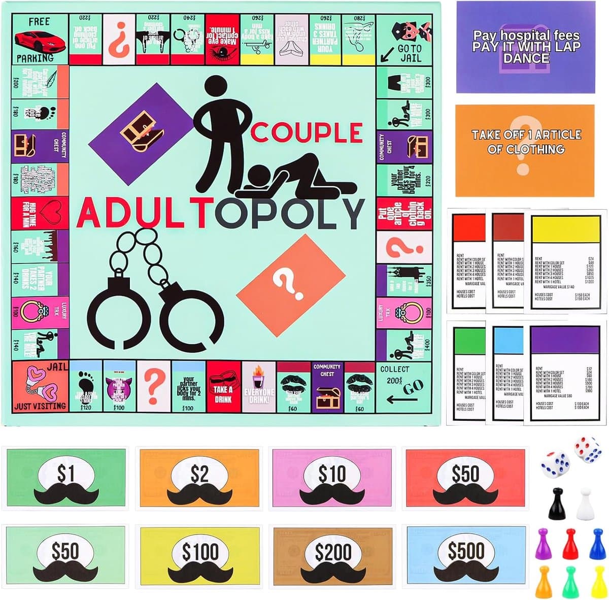 Adultopoly Board Games, Couples, Adults, Opoly couple games for couples, card game, partner games, adults, funny props - ShopVlot — afbeelding 1