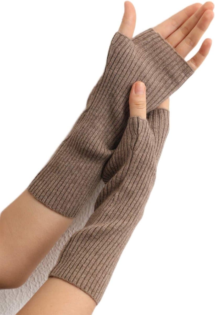 Kasjmier polswarmers armwarmers vingerloze ribgebreide handschoenen — afbeelding 1