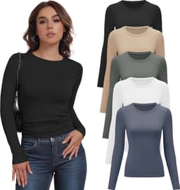 Thermische tops met lange mouwen voor dames slim fit stretch ronde hals ademende laagjes T-shirts voor dames werkkleding ondergoed — thumbnail 1