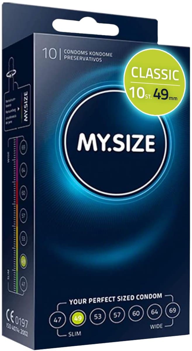 MY.SIZE Classic condooms maat 2 I 49 mm breed I 10 stuks standaard verpakking I premium condooms extra dun I condooms true to touch gossamer I dunne 0,07 mm wanddikte I condooms veganistisch — afbeelding 1