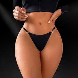 Quick Relief Sexy String - Damesstring met hartvormige steentjes – Maat S – Zwart — thumbnail 5